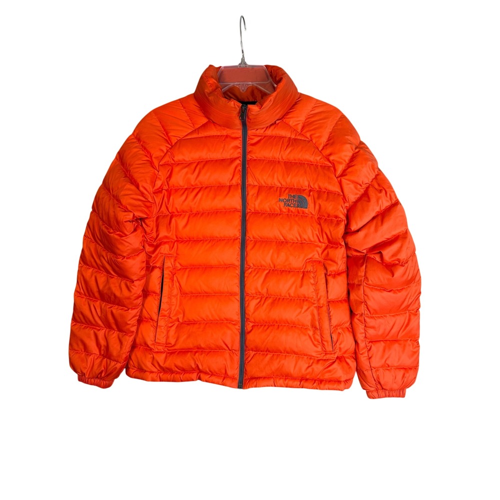 The North Face Down Puffer Jacket Mens S Orange Goose Down Quilted Full Zip Gorp